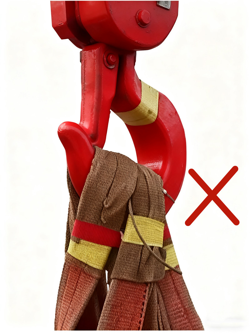 四个吊装带环眼挂在一个吊钩上